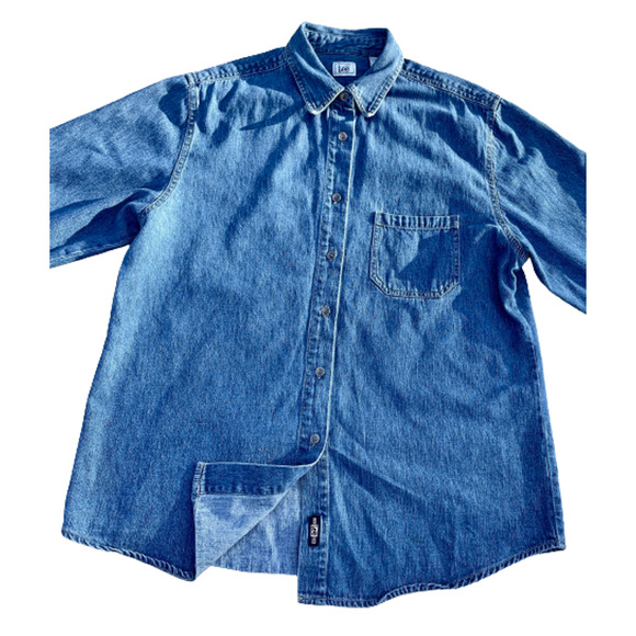 VTG Lee Denim Long Sleeve Shirt Jacket XL Regular 44‎ Snaps USA Made - Picture 1 of 7